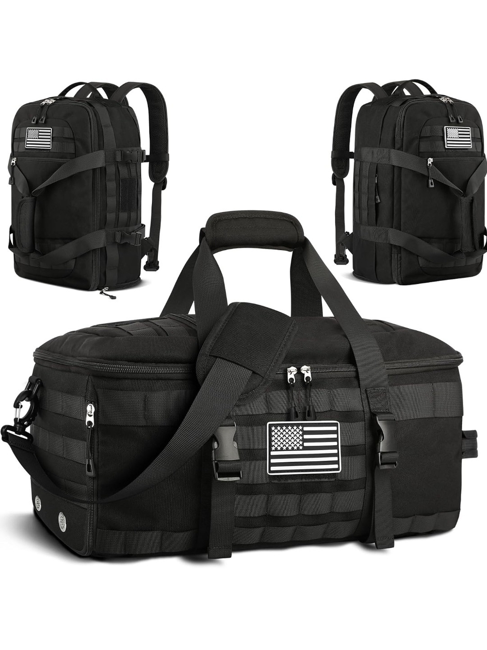 Tactical Black Travel Duffel & Backpack Set - Military Style